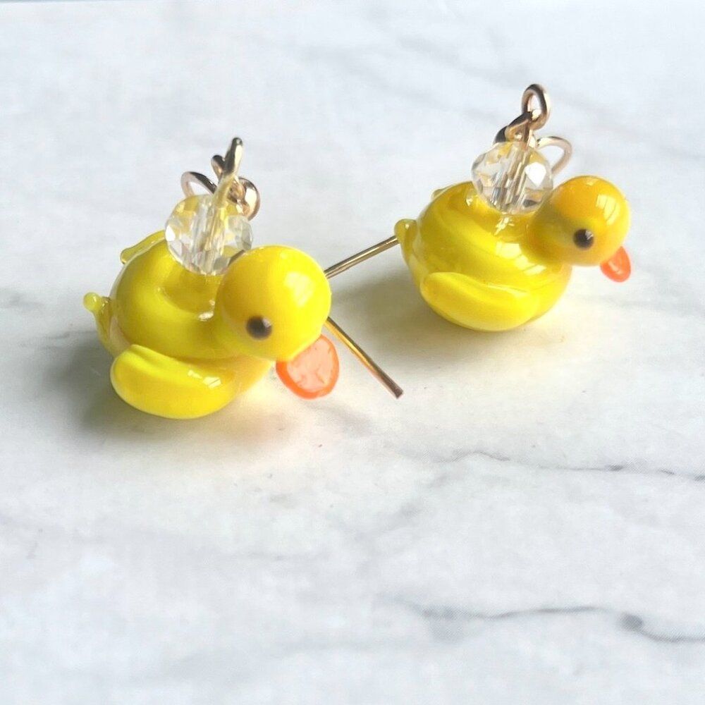 Yellow Glass Rubber Duck Charm Earrings